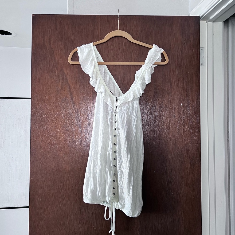 White Ruffled Button-Down Top